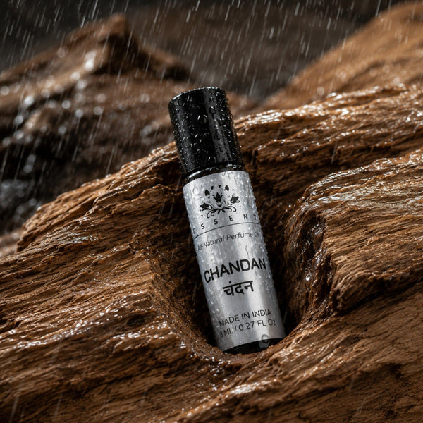 Essent Chandan Attar Sandalwood Itra for Pooja & Shiv Puja 8 ml roll-on attar bottle — woody