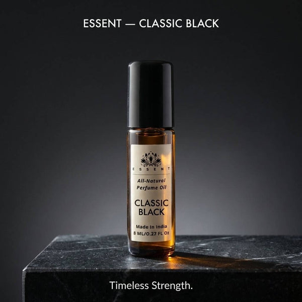 Essent Classic Black 8 ml roll-on attar bottle — woody