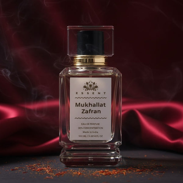 Essent Mukhallat Zafran 30 ml eau de parfum bottle — oud & amber