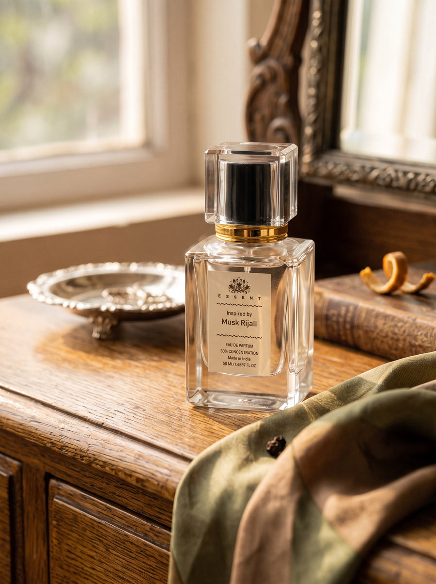 Customer photo of an Essent eau de parfum bottle held against soft light