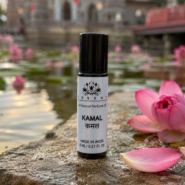 Essent Kamal Attar Lotus Itra for Sawan Puja, Lakshmi Pooja & Navratri 8 ml roll-on attar bottle — signature blend