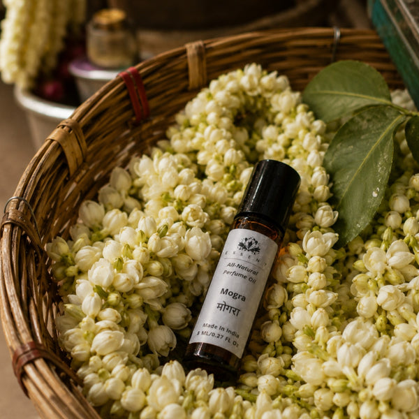 Essent Mogra Attar Room & Pooja Itra 8 ml roll-on attar bottle — white floral