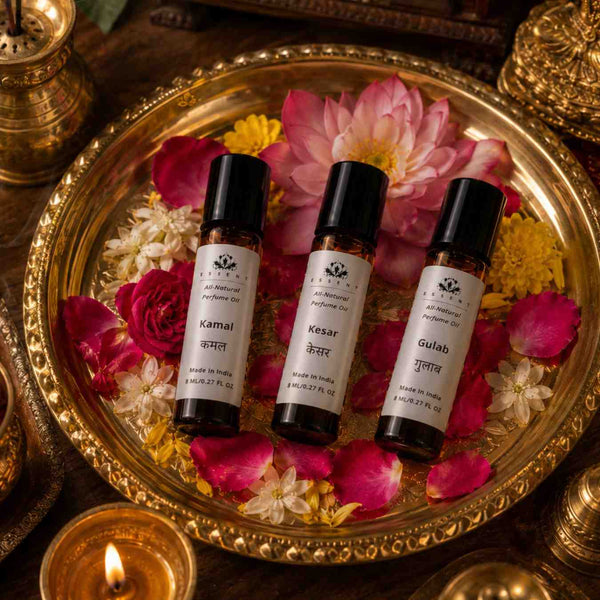 Essent Kamal, Kesar & Gulab 8 ml roll-on attar bottle — rose oriental