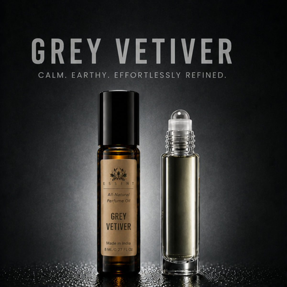 Essent Grey Vetiver 8 ml roll-on attar bottle — earthy green, view 5
