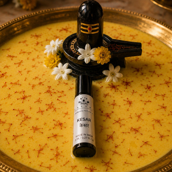 Essent Kesar Attar Saffron Itra for Pooja & Daily Worship 8 ml roll-on attar bottle — spicy oriental