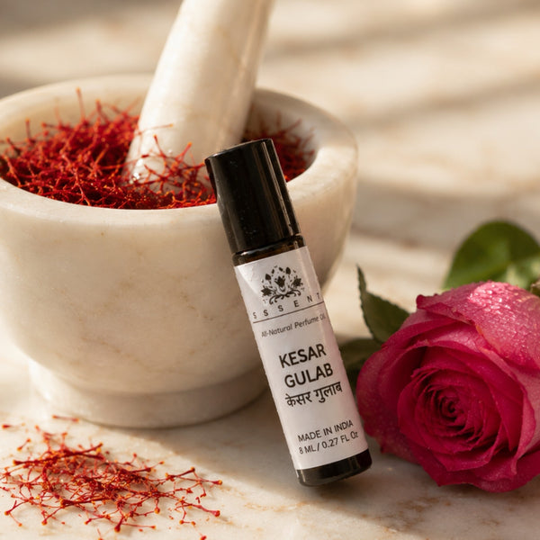 Essent Kesar Gulab Attar Ittar Itra for Pooja 8 ml roll-on attar bottle — rose oriental