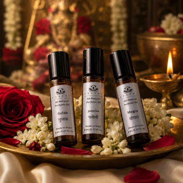 Essent Gulab, Jasmine & Mogra 8 ml roll-on attar bottle — white floral