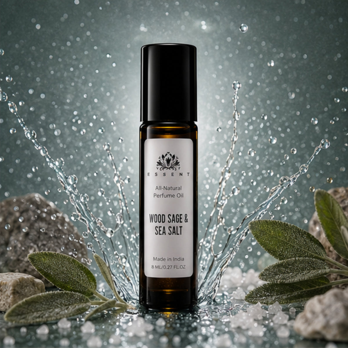 Essent Wood Sage & Sea Salt 8 ml roll-on attar bottle — aquatic fresh, view 3