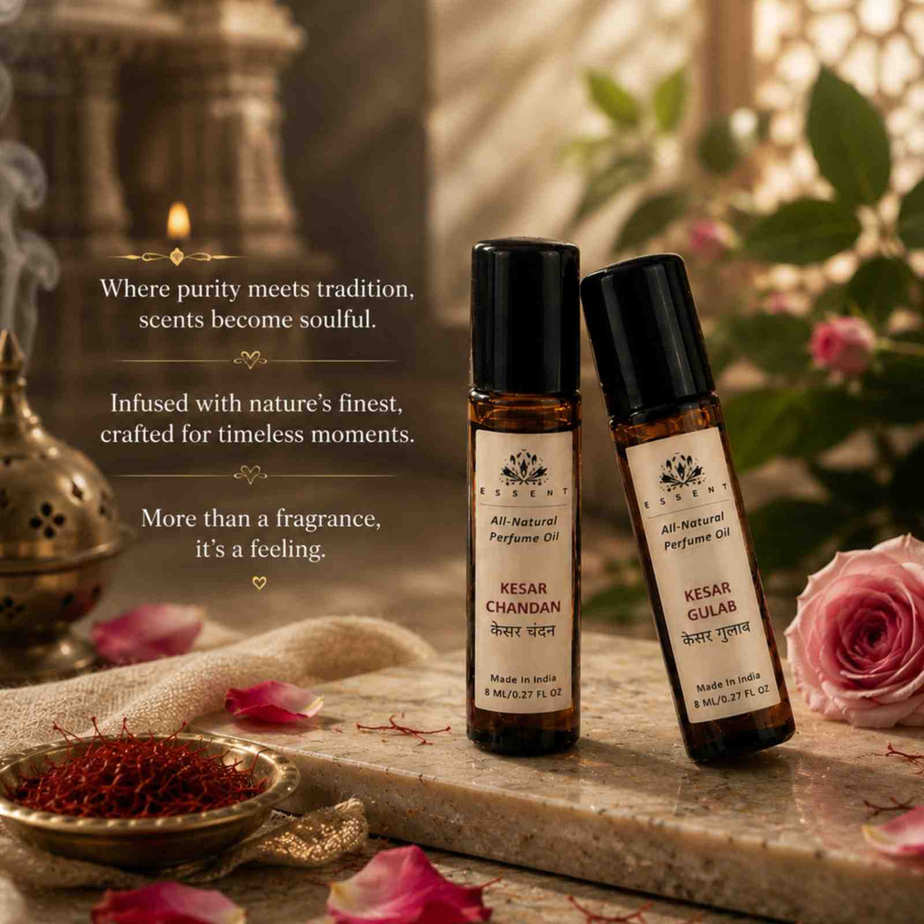 Essent Perfumes Kesar Chandan & Kesar Gulab Roll On Attar 8ML | Pack of 2