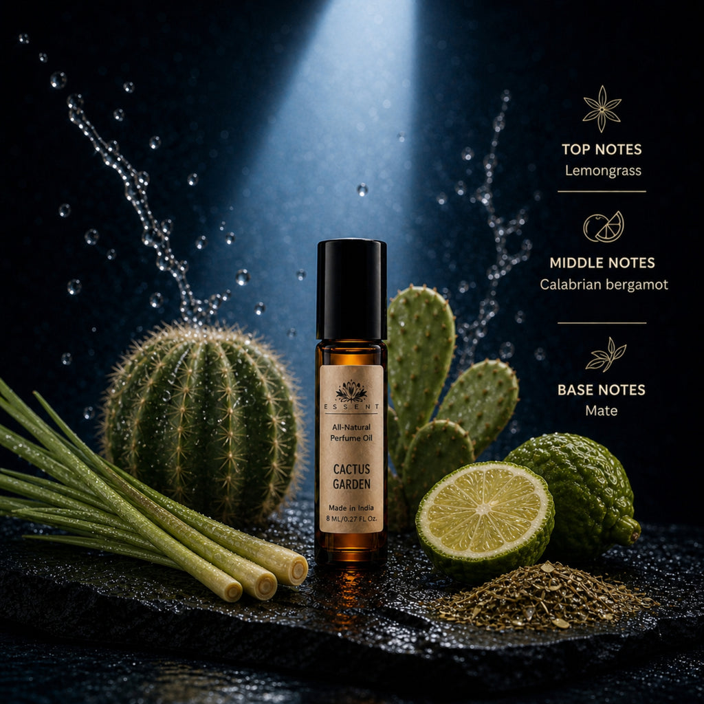 Essent Cactus Garden Perfume Oil Roll-On Attar 8 ml | Fresh Citrus Green Unisex Fragrance