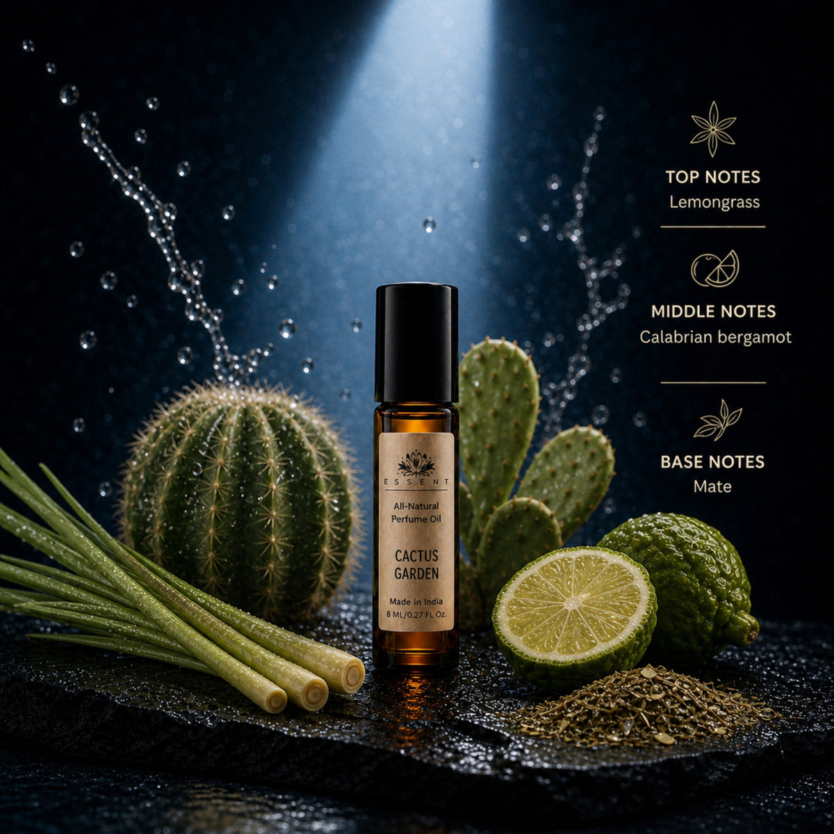Essent Cactus Garden 8 ml roll-on attar bottle — fresh citrus, view 3