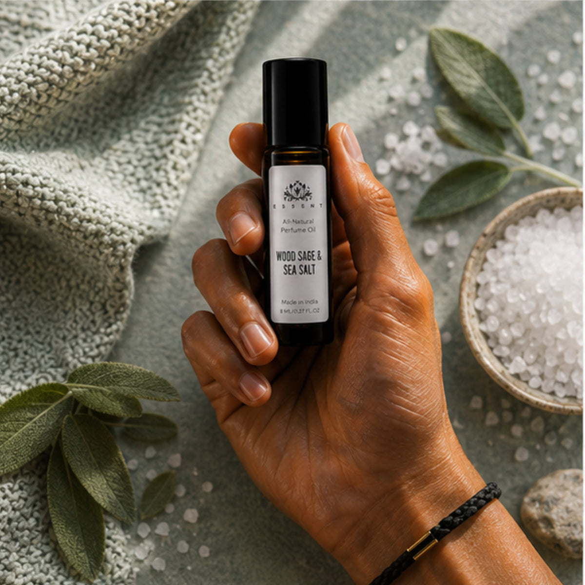 Essent Wood Sage & Sea Salt 8 ml roll-on attar bottle — aquatic fresh, view 2