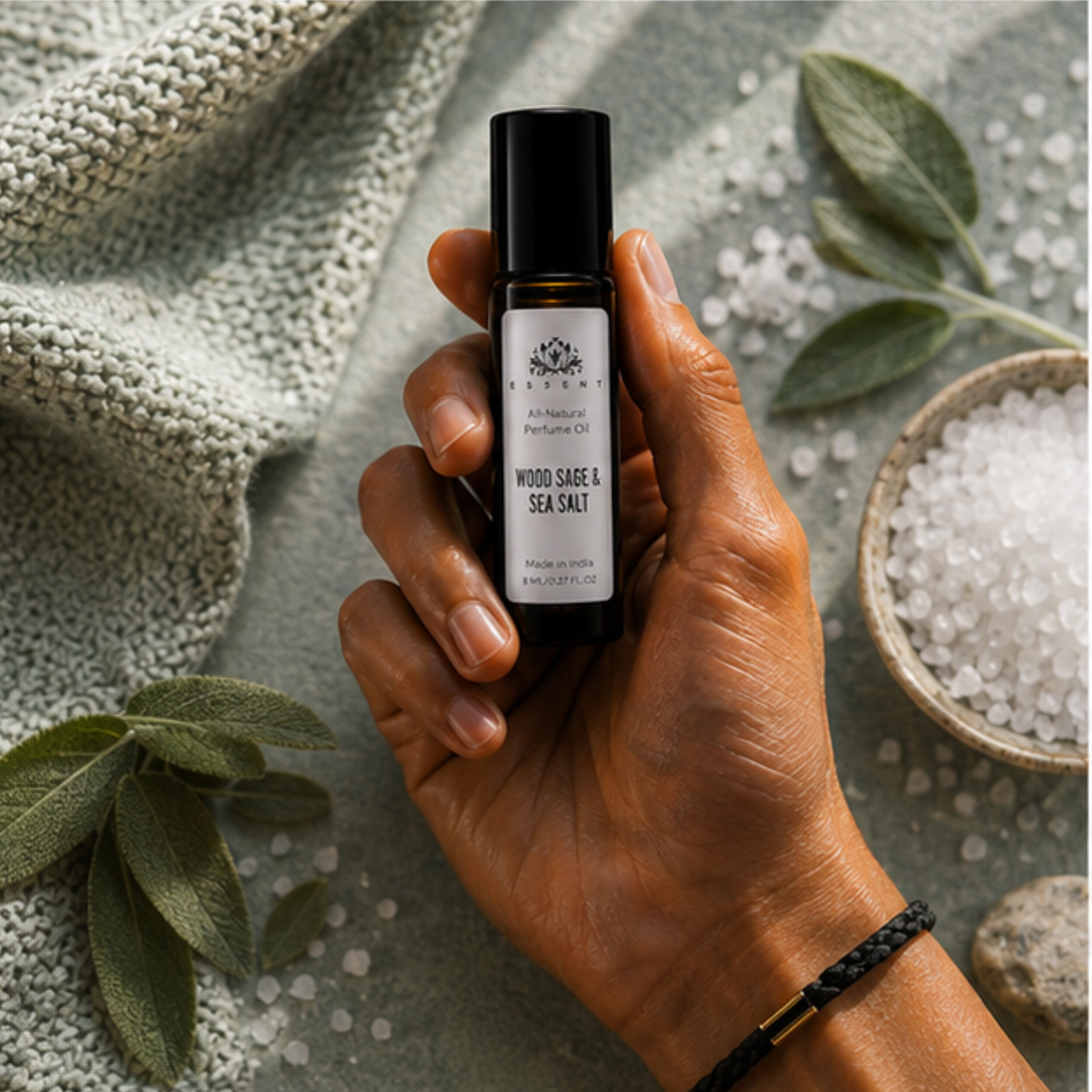 Essent Wood Sage & Sea Salt Perfume Oil Roll-On Attar 8 ml | Fresh Marine Woody Unisex Fragrance
