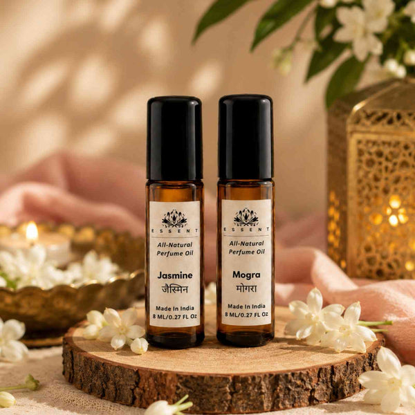 Essent Jasmine & Mogra Floral 8 ml roll-on attar bottle — white floral