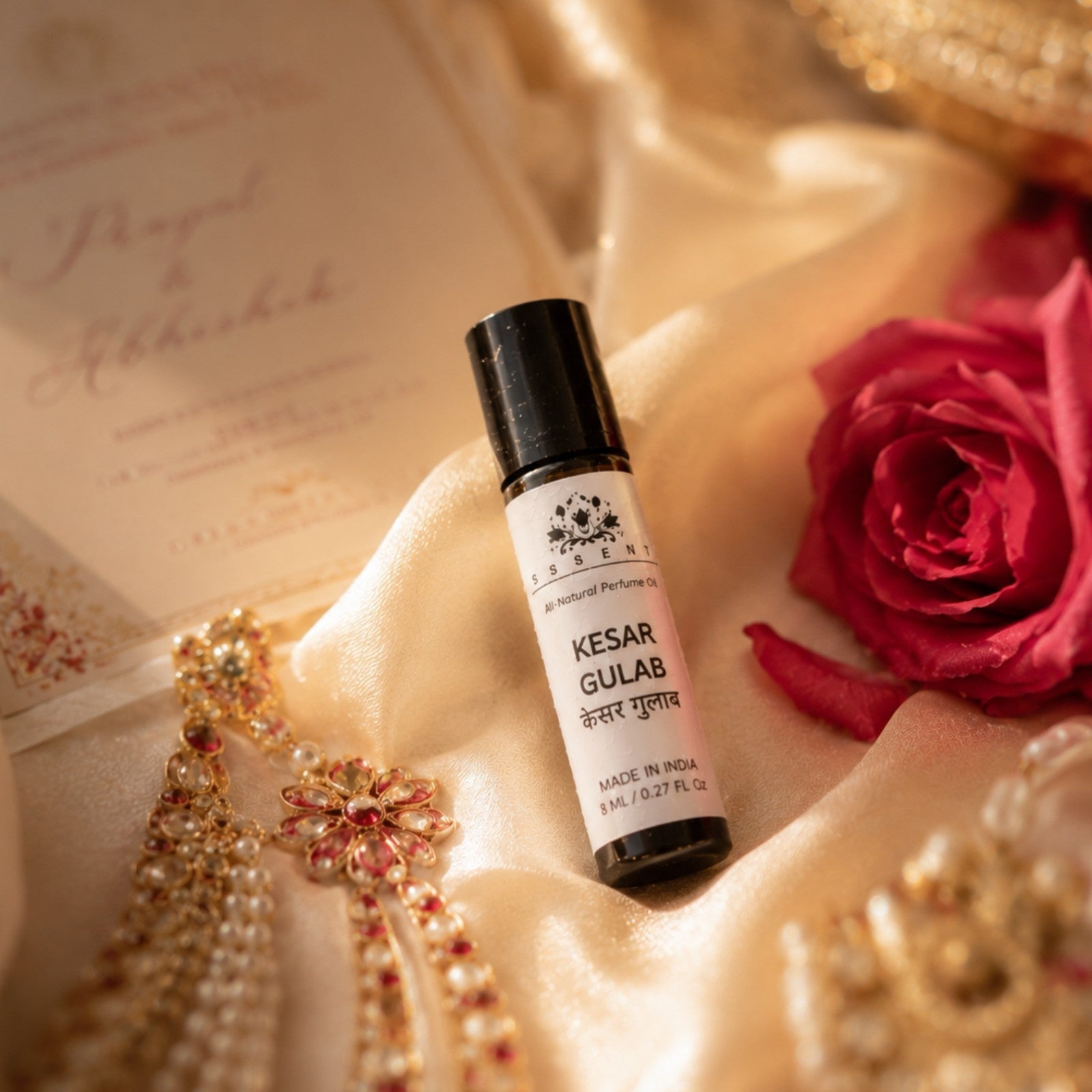 Essent Perfumes Kesar Gulab Attar 8ML | Ittar/Itra for Pooja