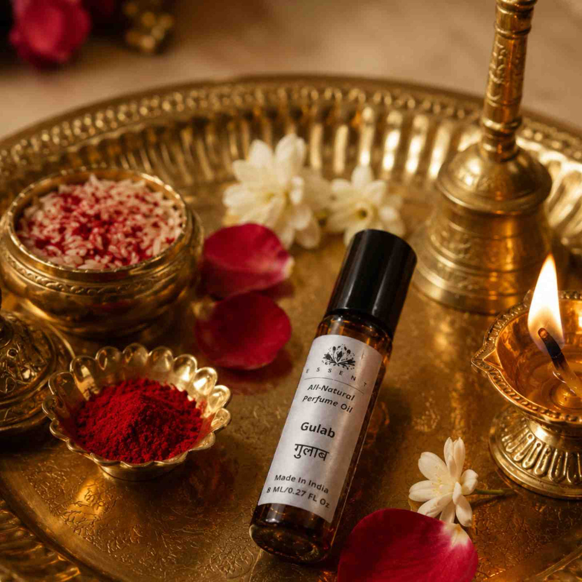 Essent Gulab, Jasmine & Mogra 8 ml roll-on attar bottle — white floral, view 4