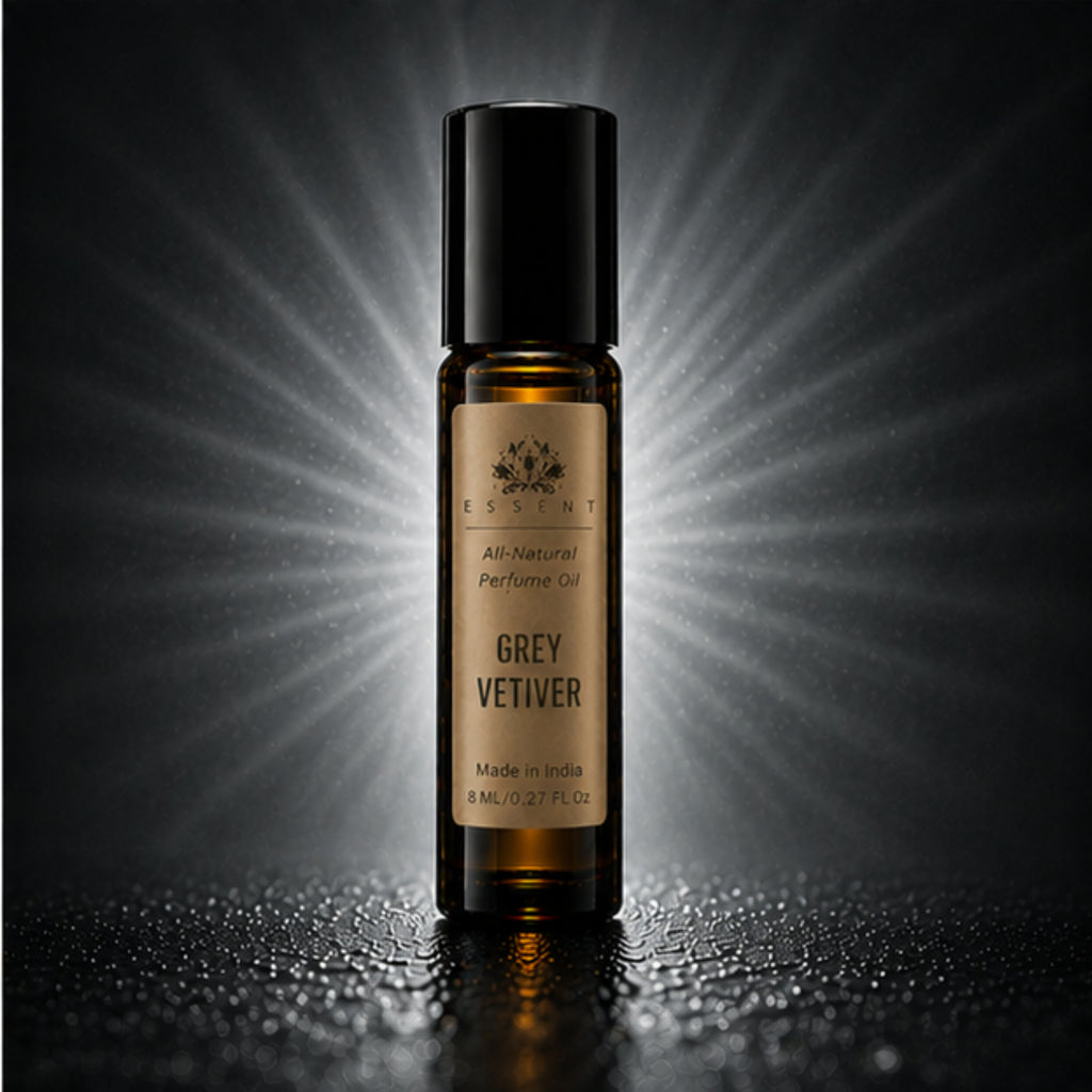 Essent Grey Vetiver Perfume Oil Roll-On Attar 8 ml | Fresh Woody Vetiver Unisex Fragrance