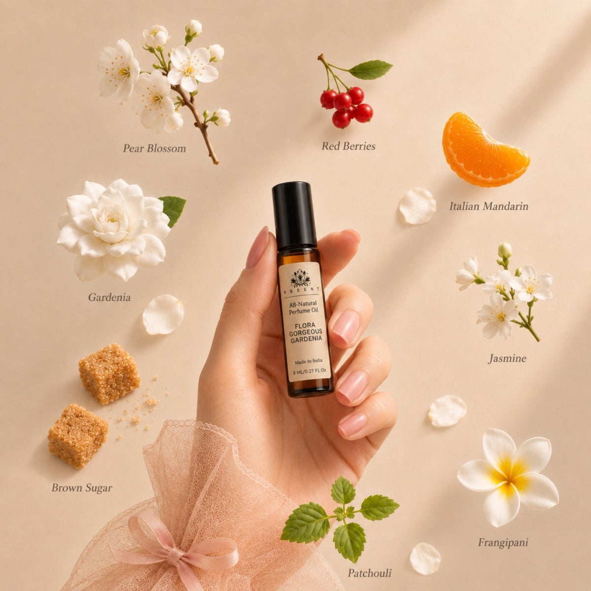 Essent Gorgeous Gardenia 8 ml roll-on attar bottle — white floral, view 5