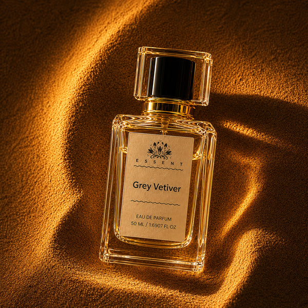 Essent Grey Vetiver 30 ml eau de parfum bottle — earthy green