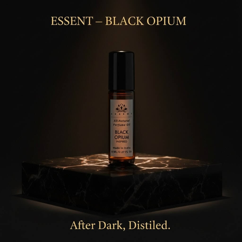 Essent Black Opium 8 ml roll-on attar bottle — amber gourmand