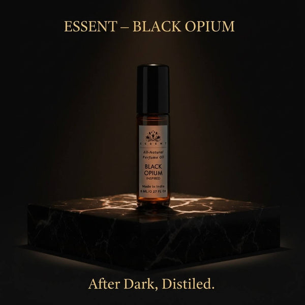 Essent Black Opium 8 ml roll-on attar bottle — amber gourmand