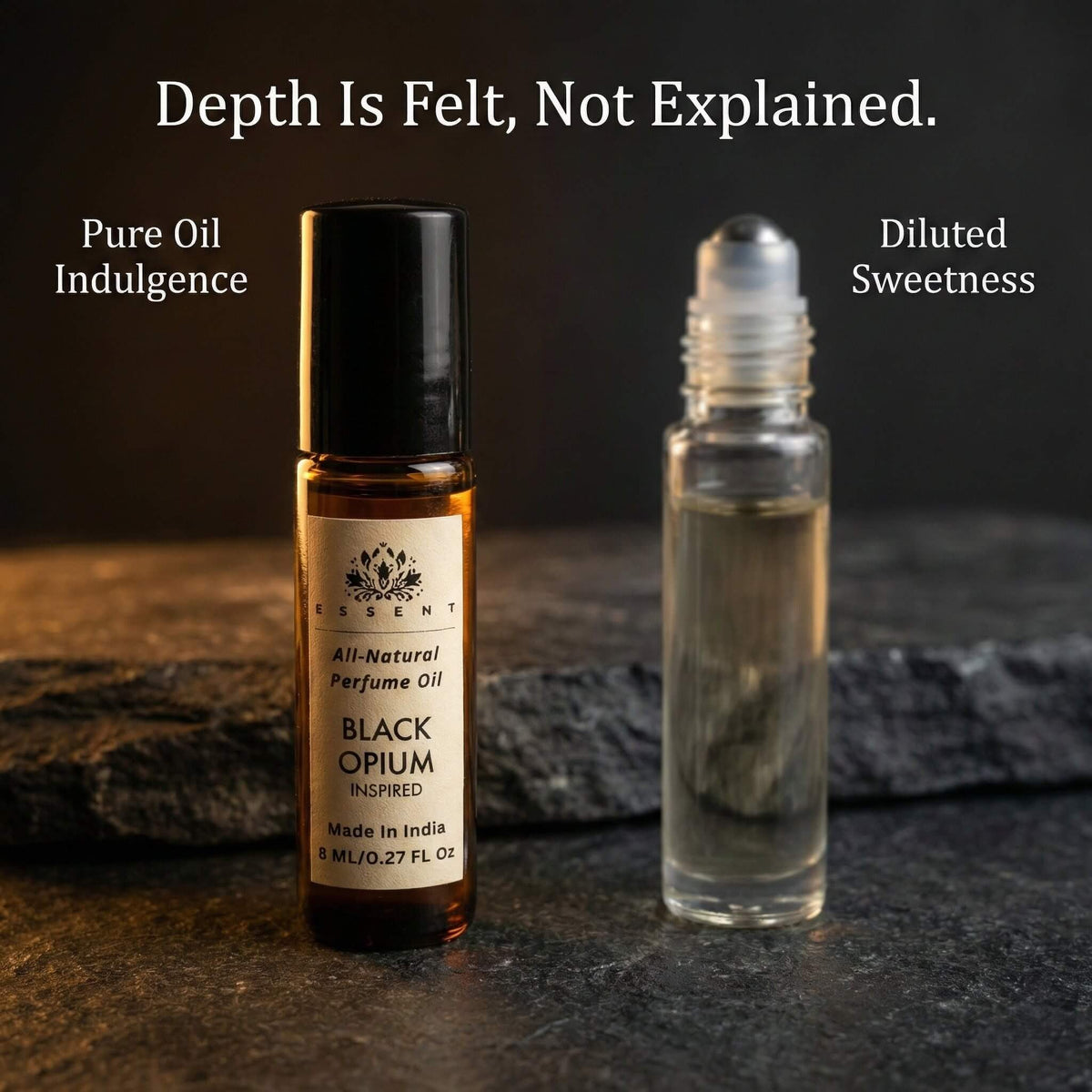 Essent Black Opium 8 ml roll-on attar bottle — amber gourmand, view 4