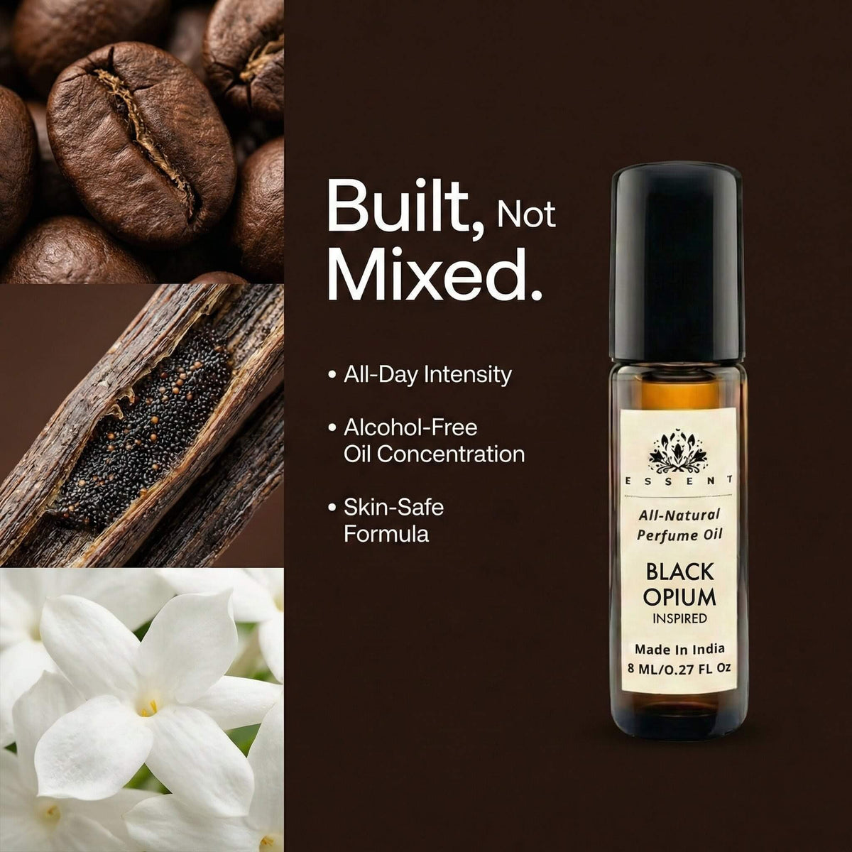 Essent Black Opium 8 ml roll-on attar bottle — amber gourmand, view 3