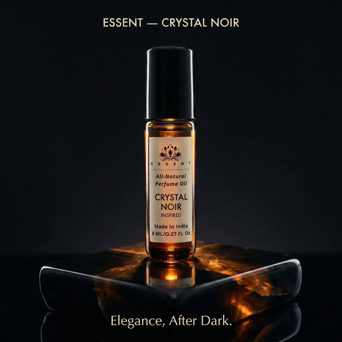 Essent Crystal Noir 8 ml roll-on attar bottle — white floral