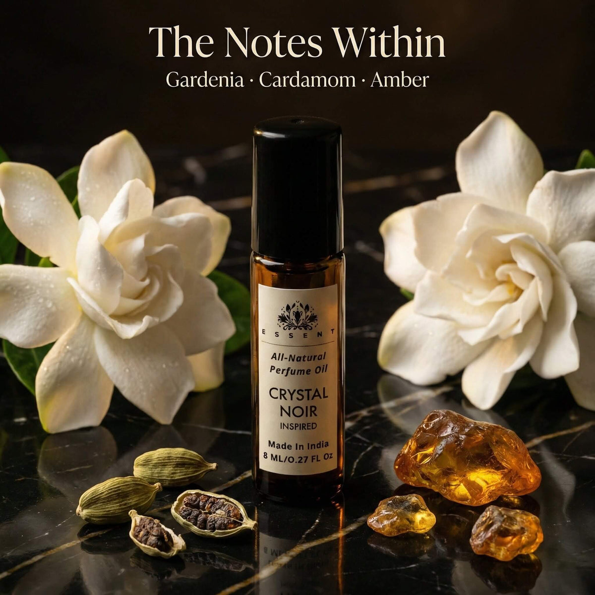 Essent Crystal Noir 8 ml roll-on attar bottle — white floral, view 2