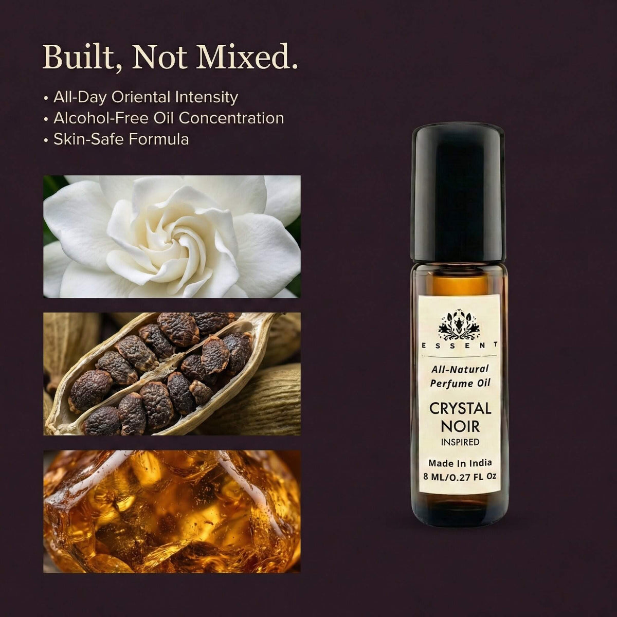 Essent Crystal Noir 8 ml roll-on attar bottle — white floral, view 3
