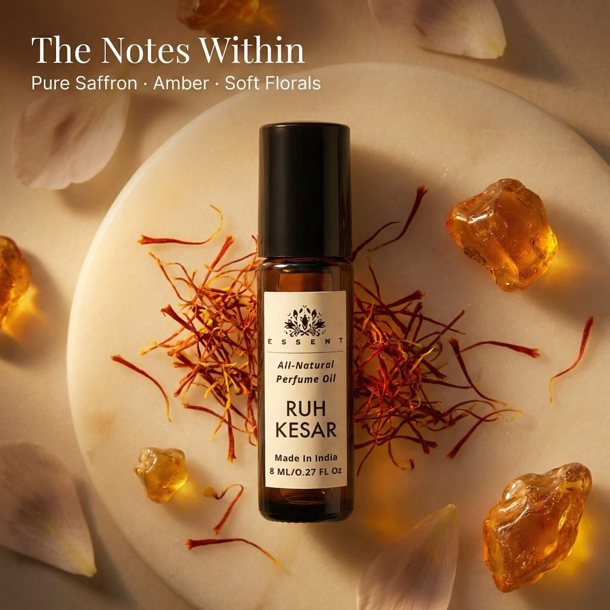 Essent Ruh Kesar 8 ml roll-on attar bottle — spicy oriental, view 2