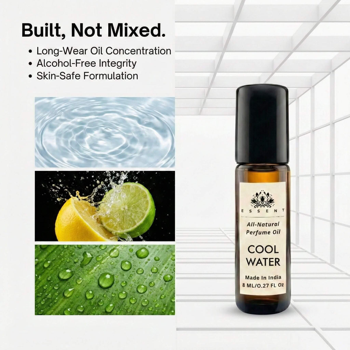Essent Cool Water 8 ml roll-on attar bottle — fresh citrus, view 3