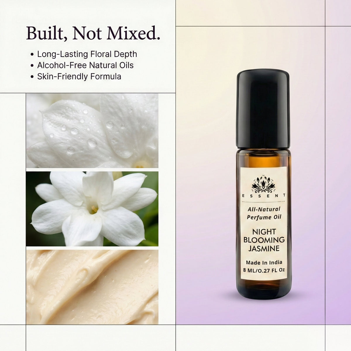 Essent Night Blooming 8 ml roll-on attar bottle — white floral, view 3