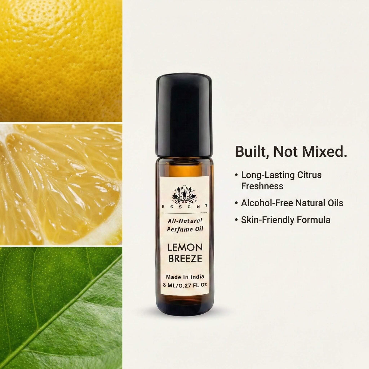 Essent Lemon Breeze 8 ml roll-on attar bottle — fresh citrus, view 3