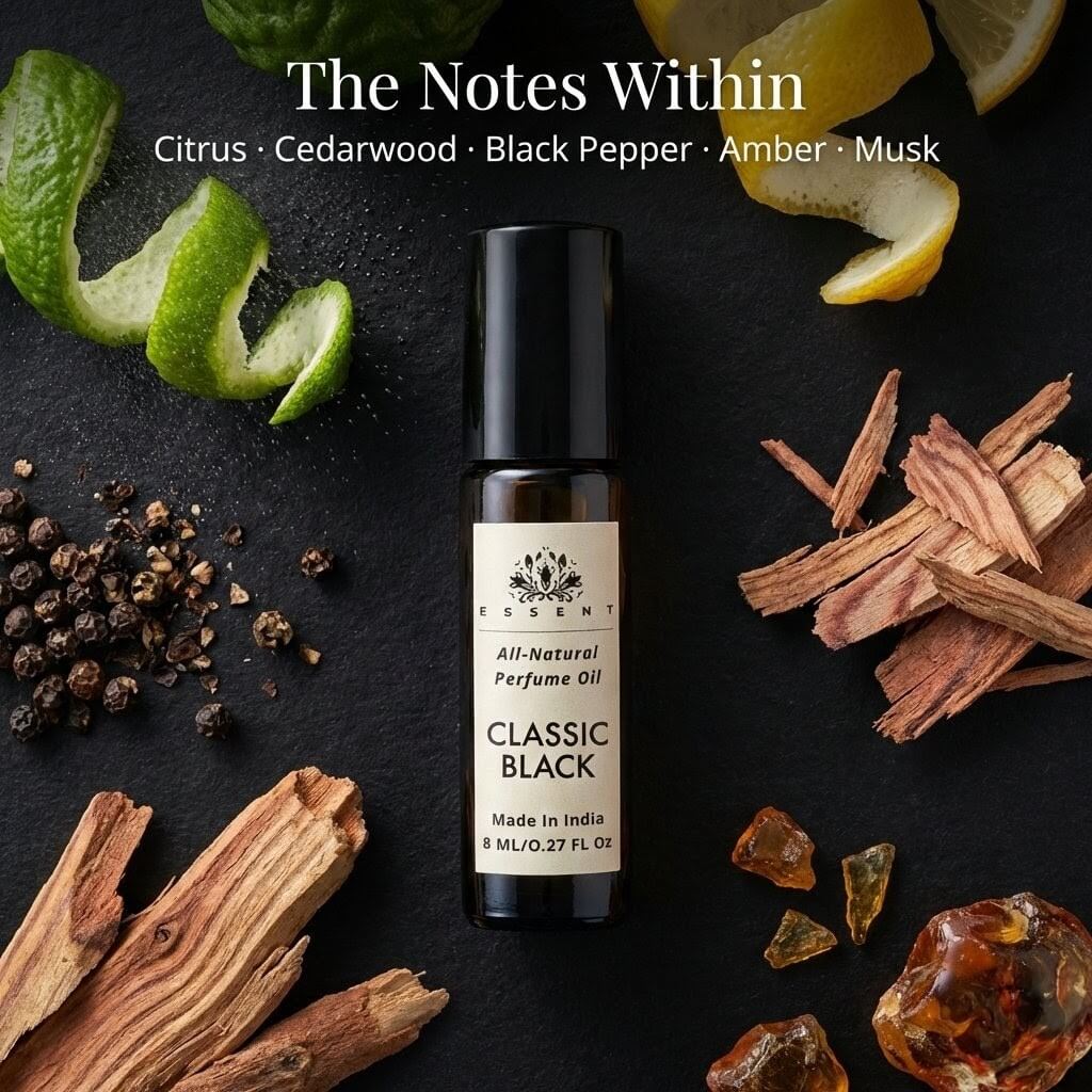 Essent Classic Black 8 ml roll-on attar bottle — woody, view 2
