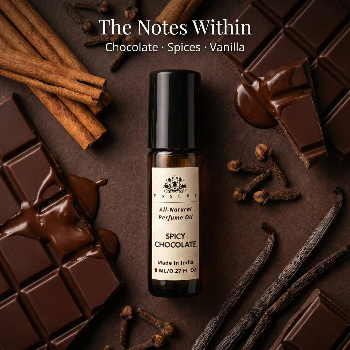 Essent Spicy Chocolate 8 ml roll-on attar bottle — spicy oriental, view 2
