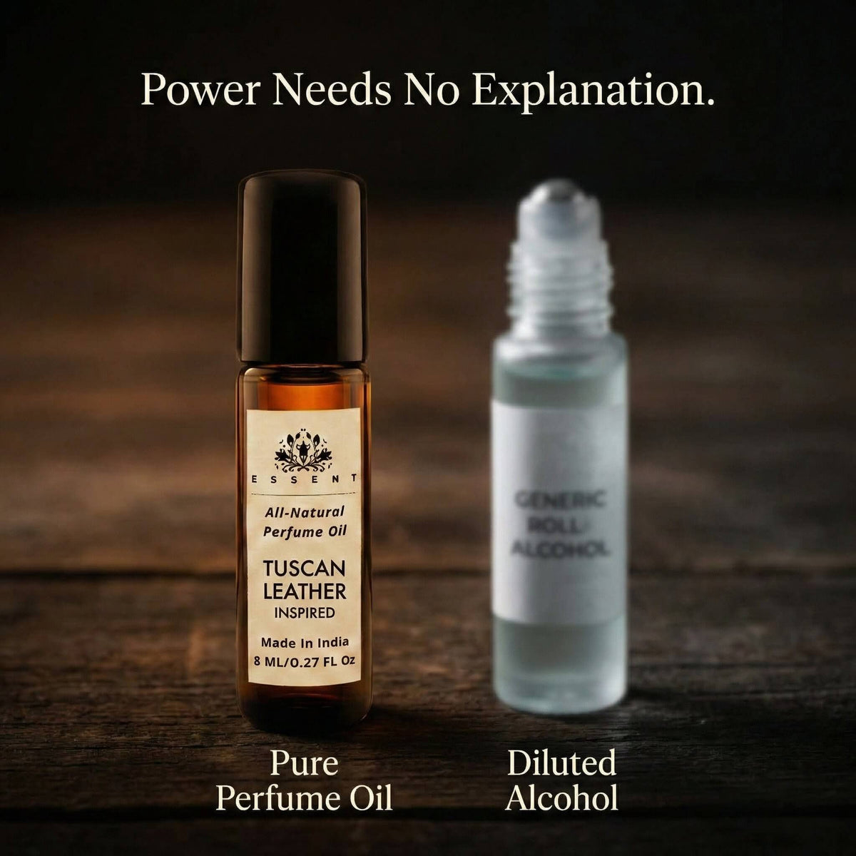 Essent Tuscan Leather 8 ml roll-on attar bottle — spicy oriental, view 4