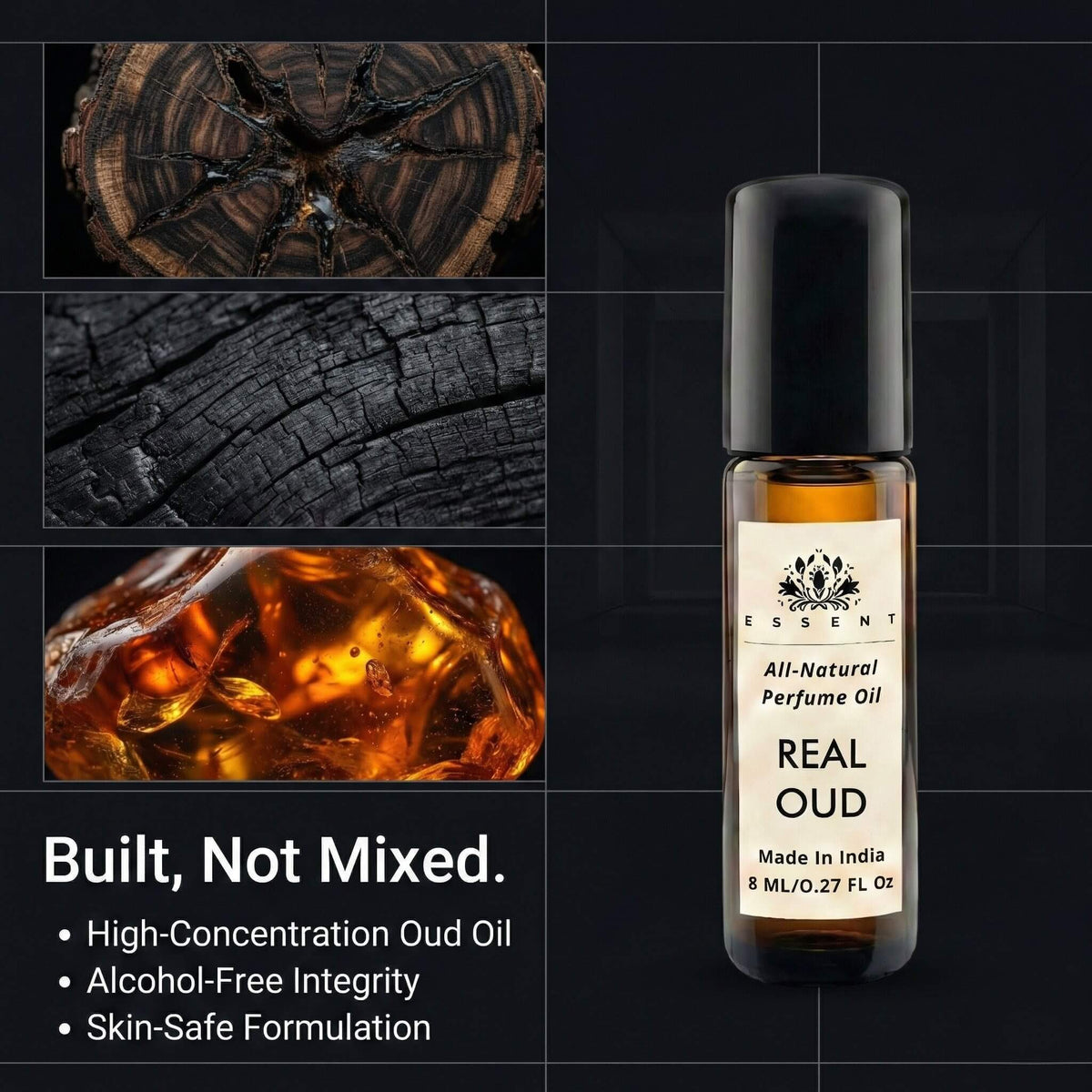 Essent Real Oud 8 ml roll-on attar bottle — oud & amber, view 3