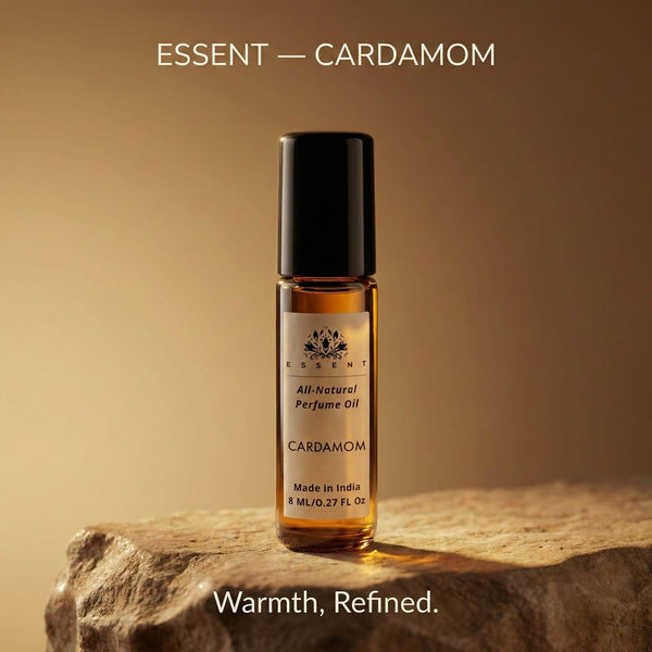 Essent Cardamom 8 ml roll-on attar bottle — amber oriental