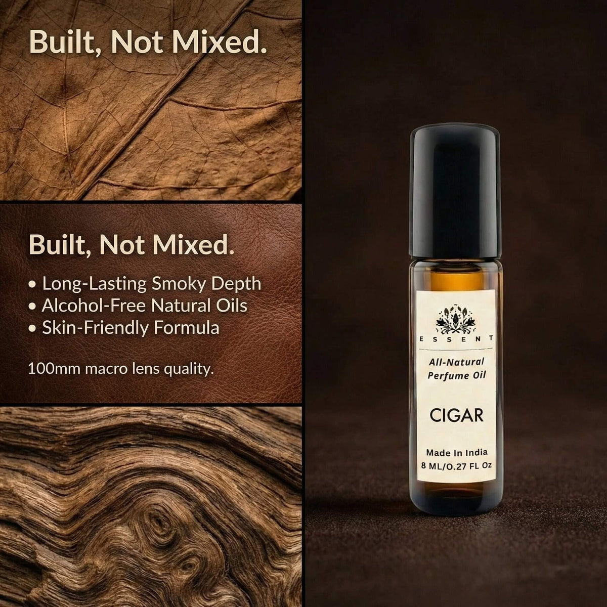 Essent Cigar 8 ml roll-on attar bottle — oud & amber, view 3