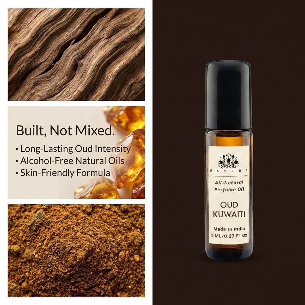 Essent Oud Kuwaiti 8 ml roll-on attar bottle — oud & amber, view 3