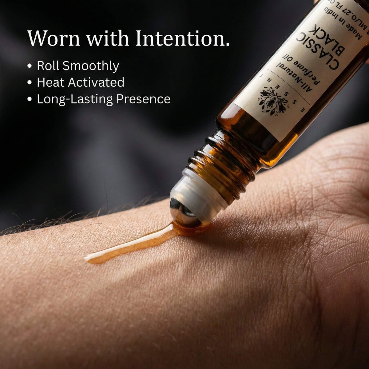 Essent Classic Black 8 ml roll-on attar bottle — woody, view 5