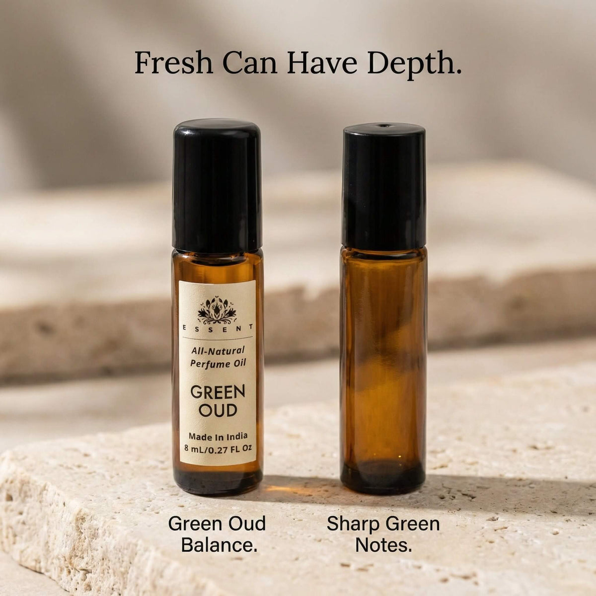 Essent Green Oud 8 ml roll-on attar bottle — oud & amber, view 4