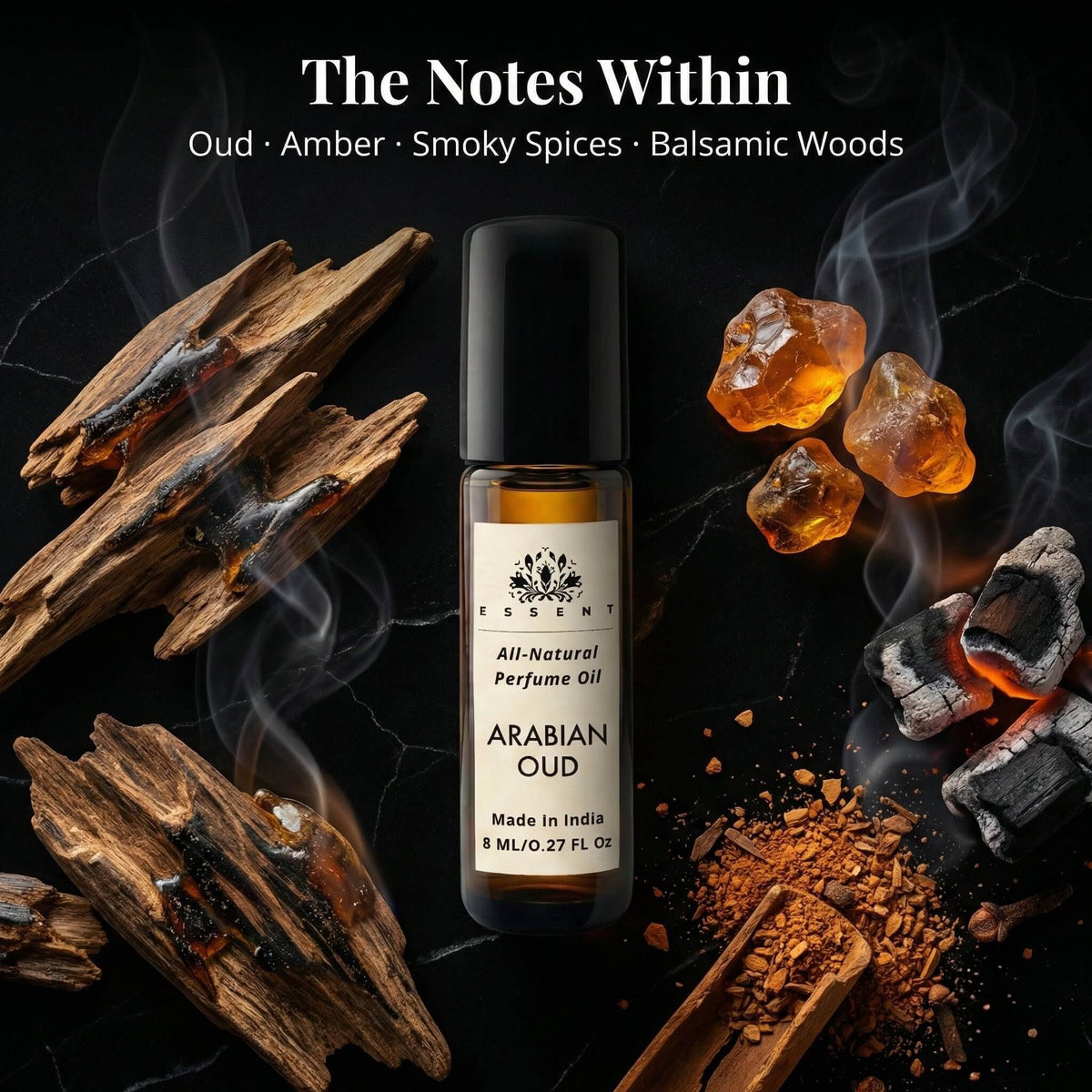 Essent Arabian Oud 8 ml roll-on attar bottle — oud & amber, view 2
