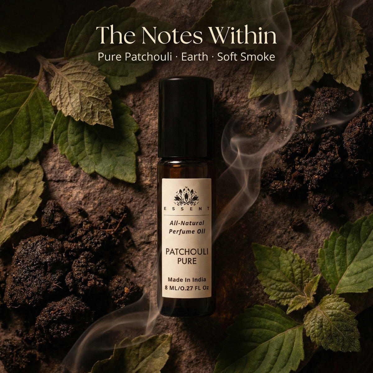Essent Patchouli Pure 8 ml roll-on attar bottle — woody, view 2