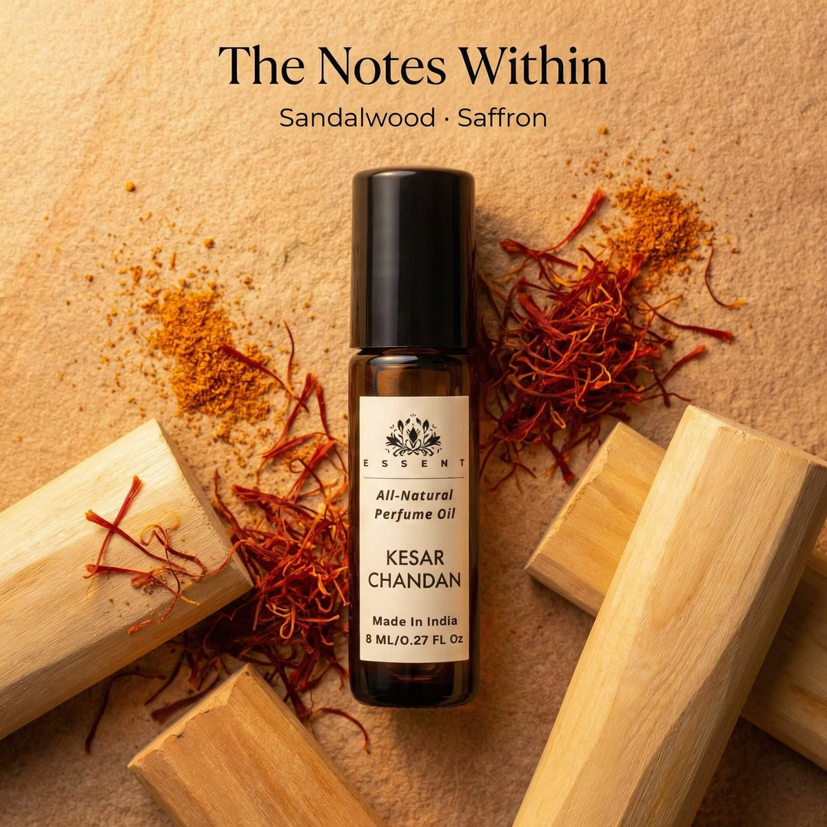 Essent Kesar Chandan 8 ml roll-on attar bottle — spicy oriental, view 2