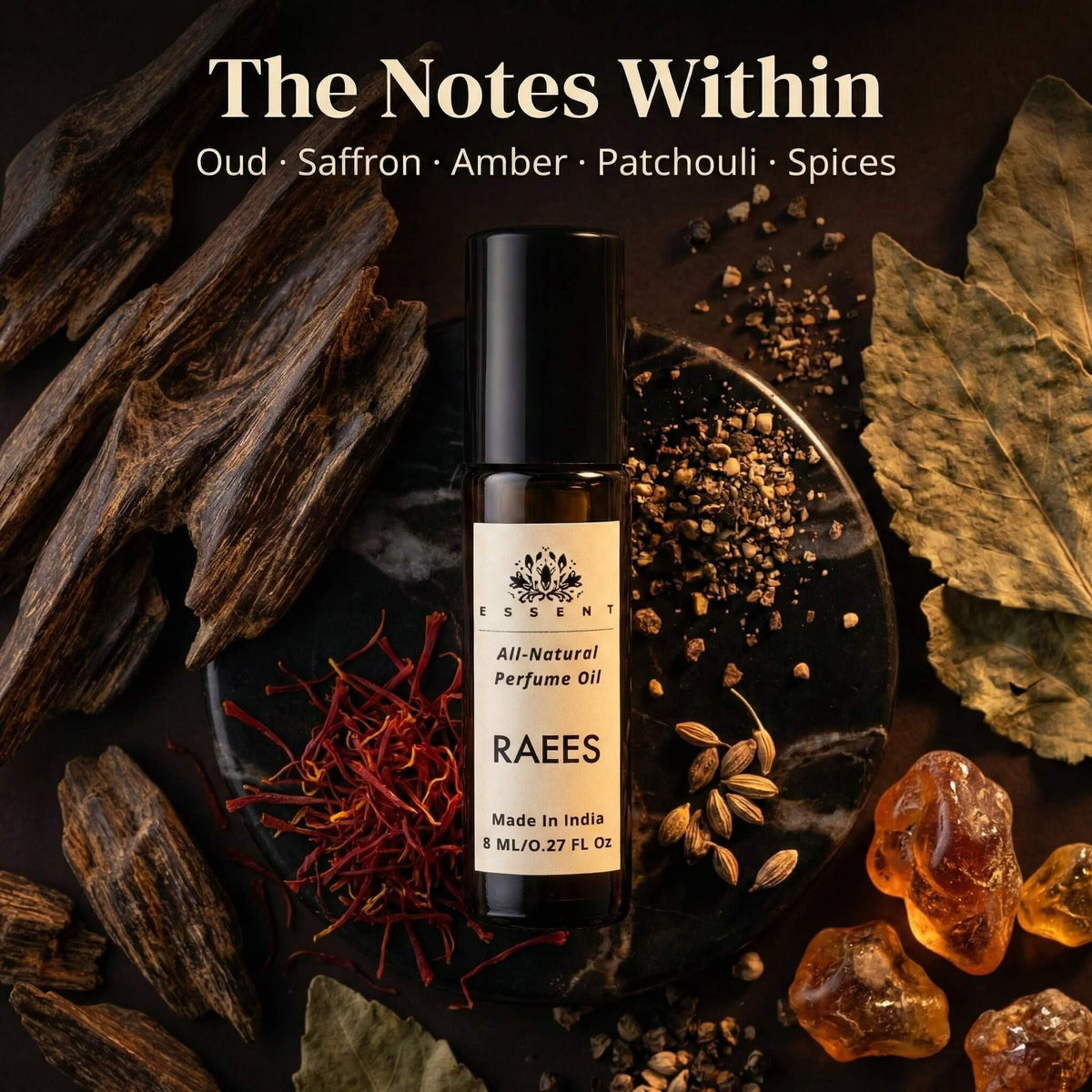 Essent Raees 8 ml roll-on attar bottle — spicy oriental, view 2