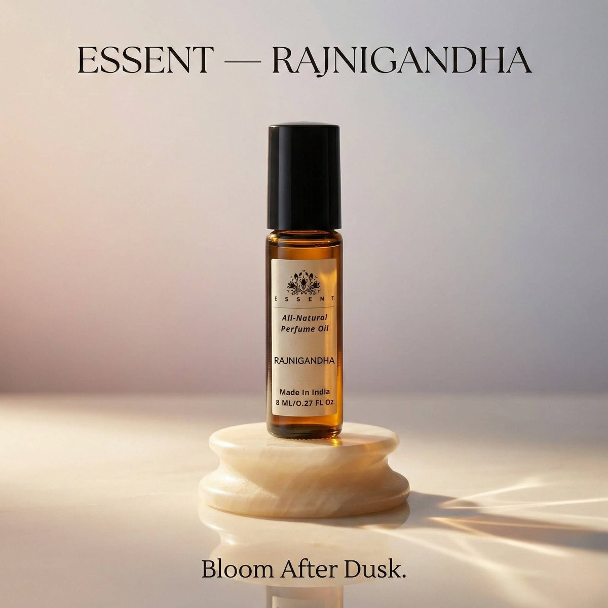 Essent Rajnigandha 8 ml roll-on attar bottle — white floral