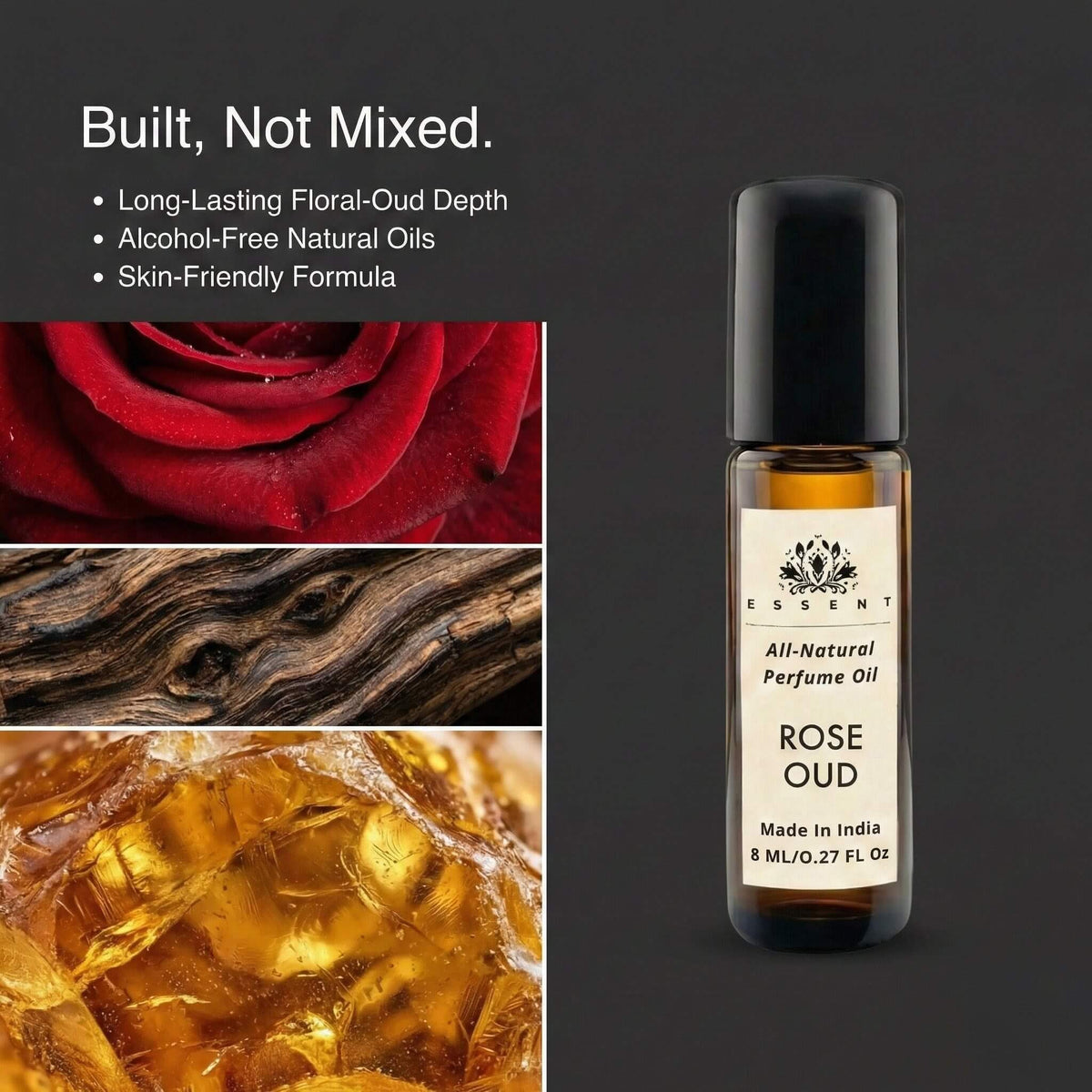 Essent Rose Oud 8 ml roll-on attar bottle — rose oriental, view 4