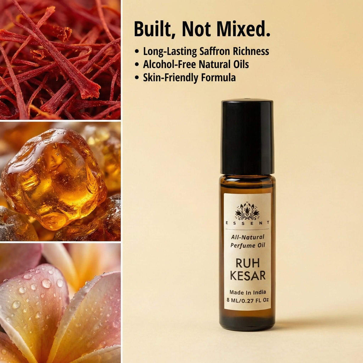Essent Ruh Kesar 8 ml roll-on attar bottle — spicy oriental, view 3